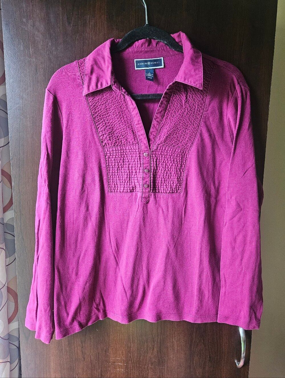 Karen Scott Deep Purple Long-Sleeve Henley Top Size Large